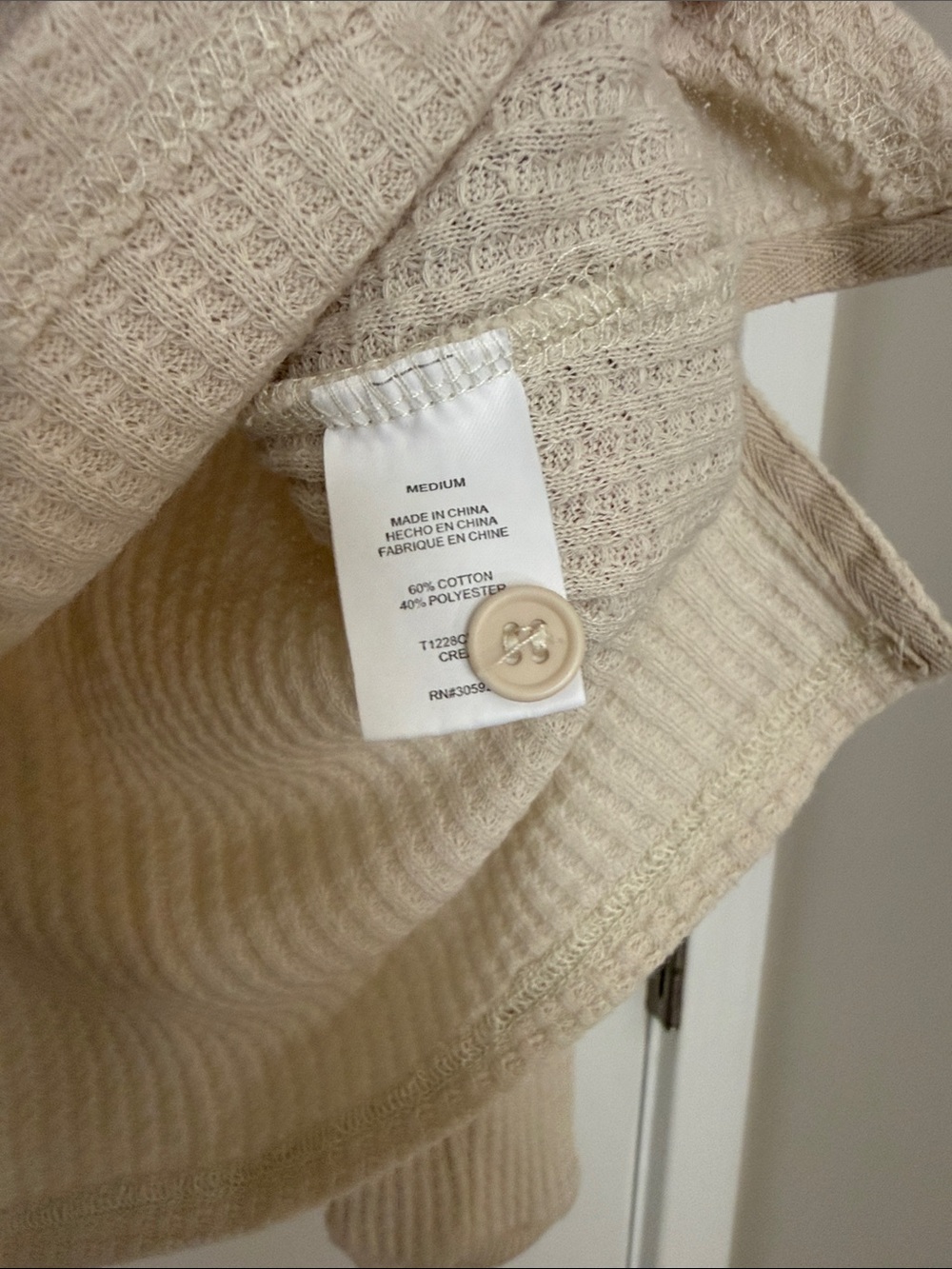 CJLA Waffle-Knit Henley Long Sleeve Top - Cream - Picture 3 of 4